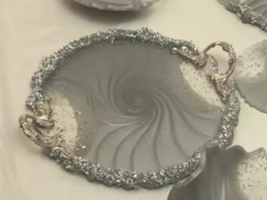 Silver Swirl Resin Round Tray
