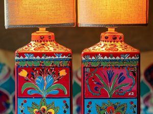 Hand-Painted Truck Art Lamp Pair